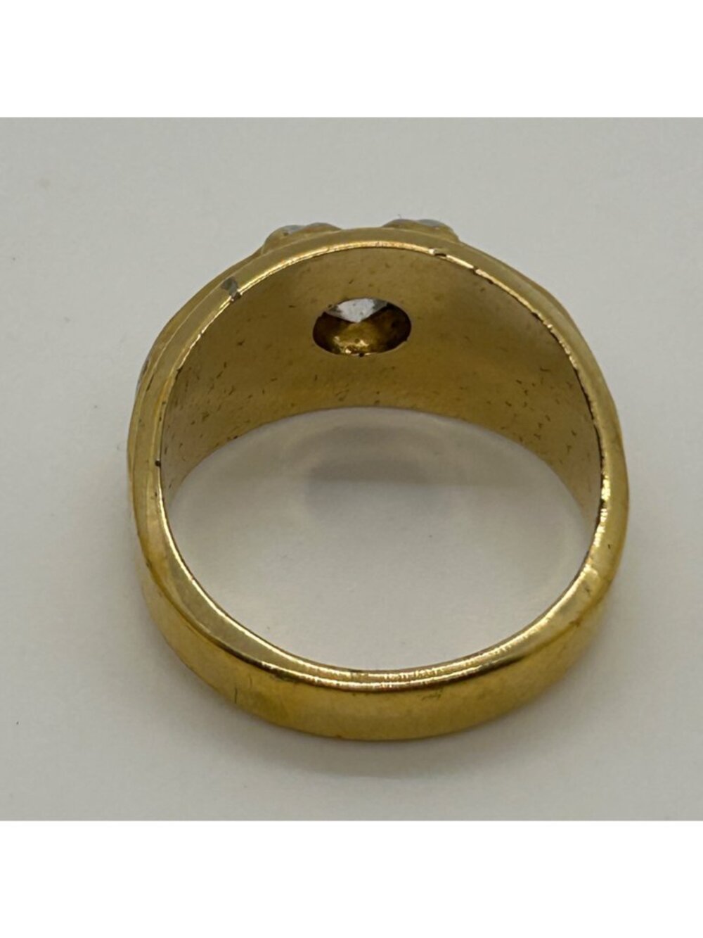 Vintage Mens LIND Two Tone Cubic Zirconia Statement Signet Art Deco Style Ring S - Picture 7 of 10